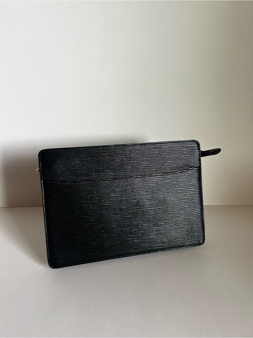 Louis Vuitton Black Textured Leather Clutch Wristlet